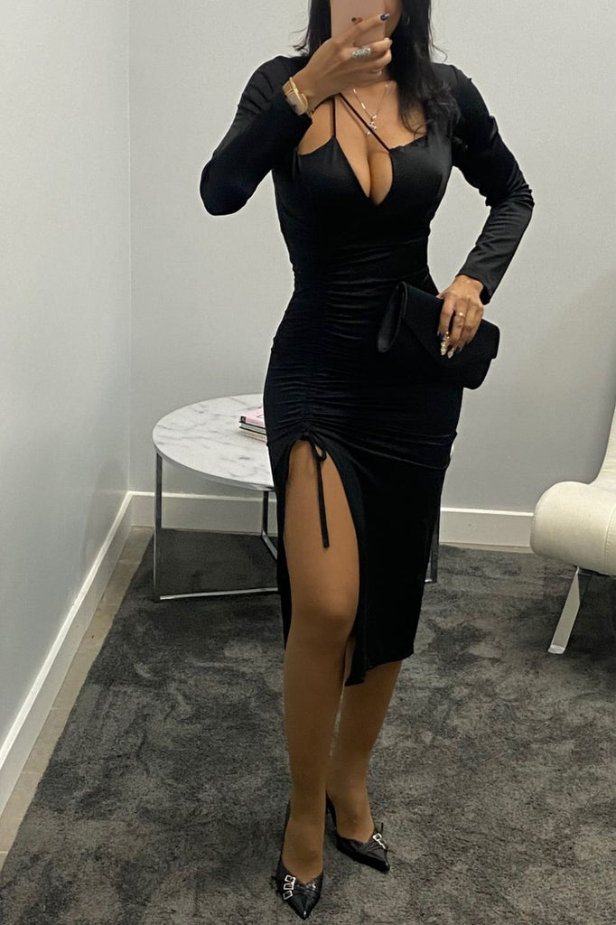 Vestido Valentina Negro con escote y manga larga