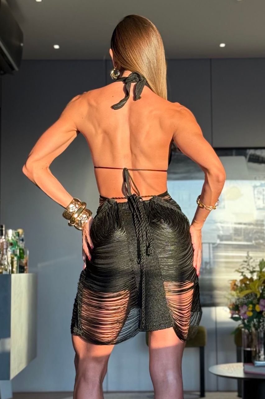Vestido Dara  Hecho a Mano en Hilo Negro con Short Incorporado