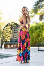 Vestido Largo Tatiana Estampado con escote y tirante al cuello