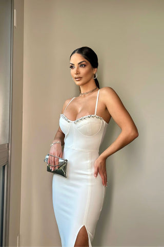 Image of Vestido Bandage Fabiana Blanco con escote y tirantes