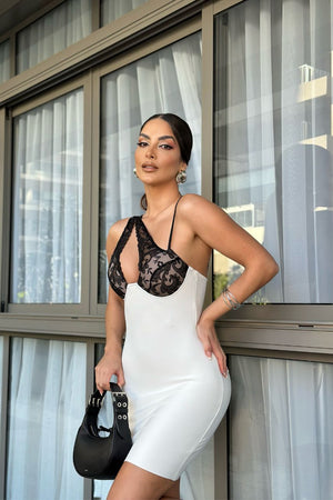 Vestido Bandage Jesse Blanco y Negro con escote