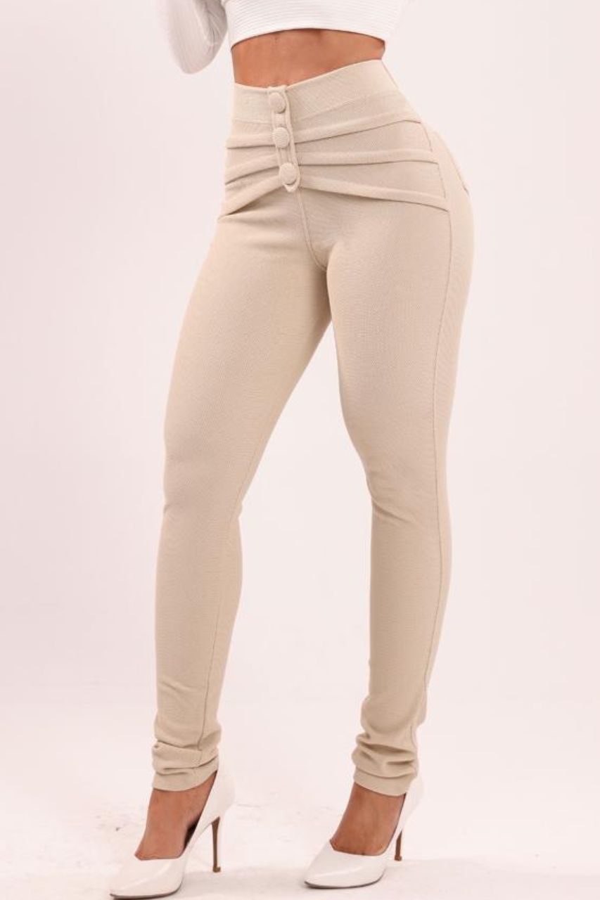 Pantalón Rossi Beige con detalle de botones