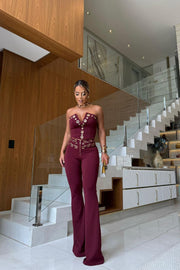 Violetta Conjunto Vino de top y pantalón largo