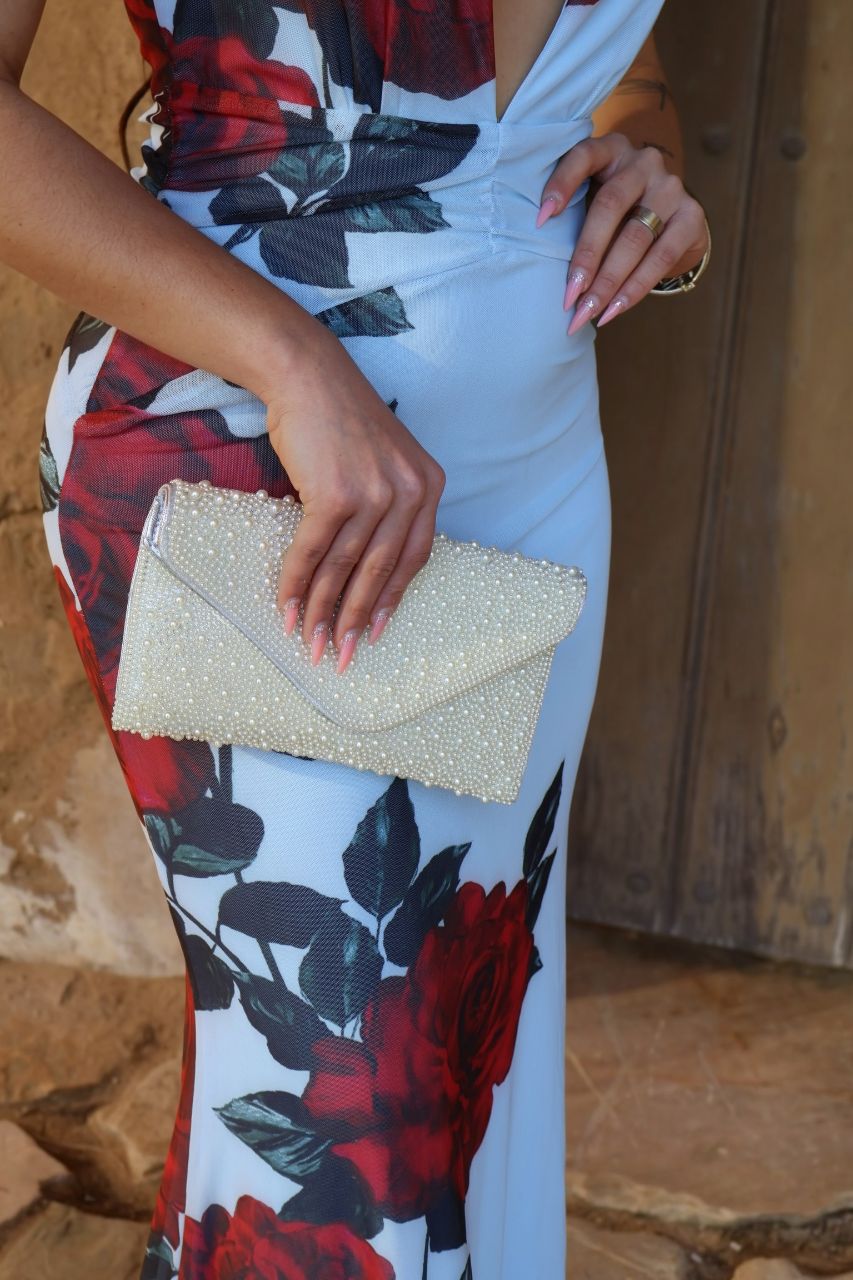 Bolso Clutch Mireya con perlas