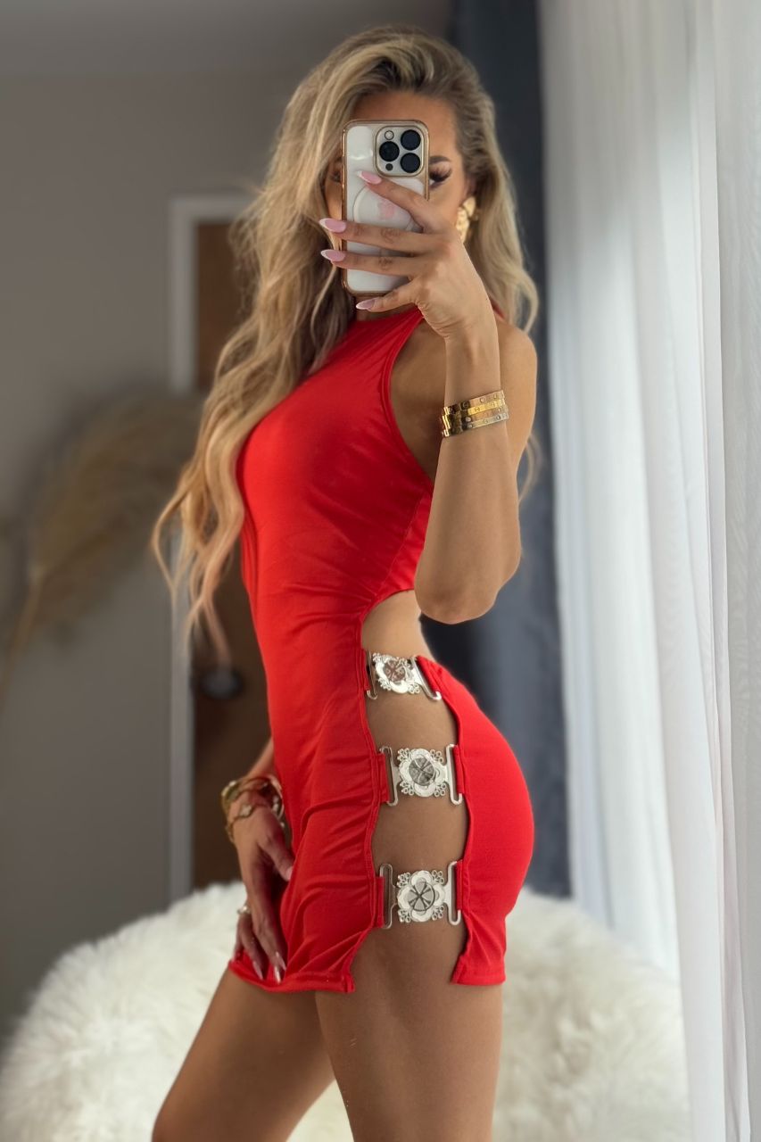 Vestido Enlys Rojo Corto con escote y espalda descubierta