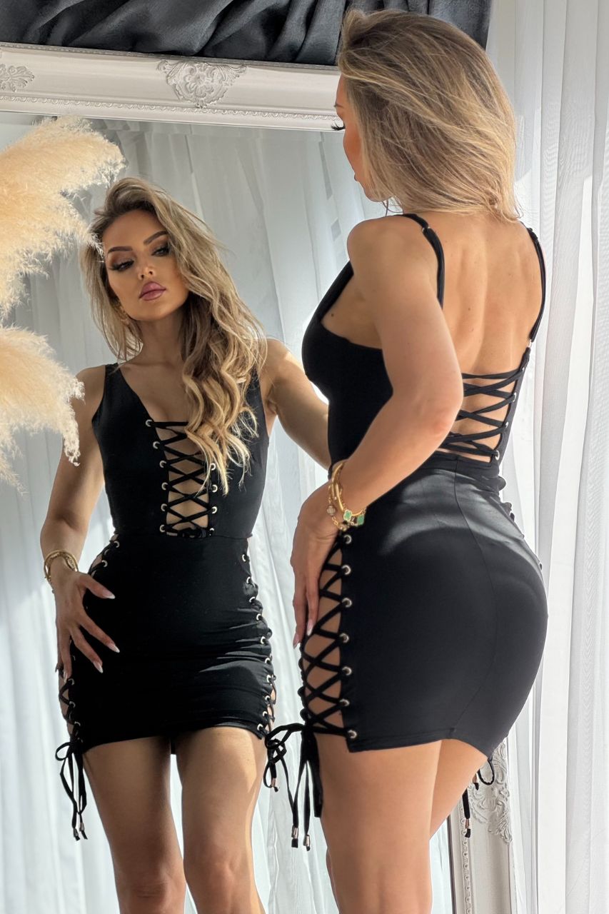 Vestido Deriana negro Corto con escote cruzado y espalda semi descubierta