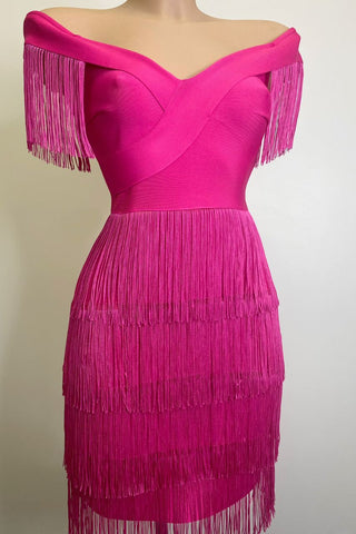Image of Vestido Bandage Micaela Fucsia con flecos