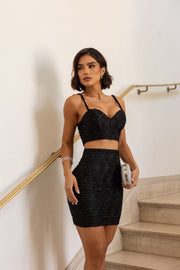 Conjunto Suzy negro de falta y top con escote y tirantes