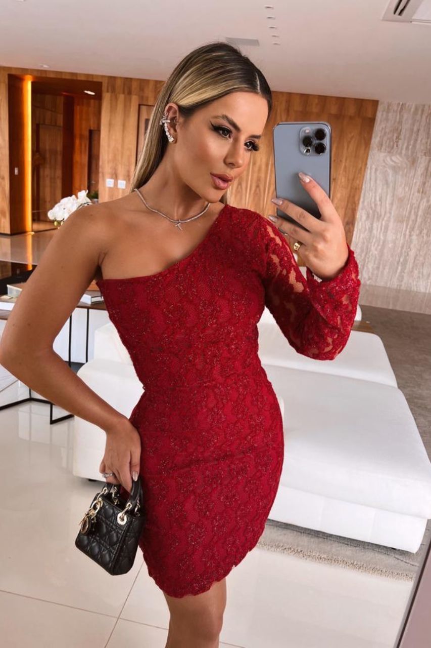 Vestido Olga Asimétrico Rojo con encaje