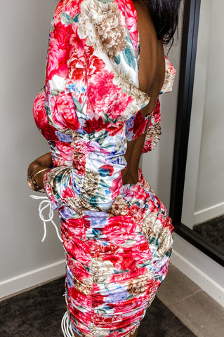 Image of Vestido Carlota Estampado con mangas princesa y espalda descubierta
