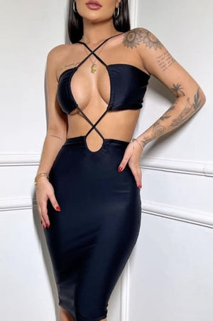 Vestido Wanesa Negro lycra con escote