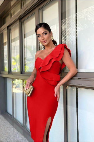 Image of Vestido Bandage Maribel Rojo con escote