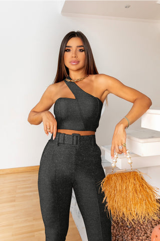 Image of Conjunto Alba Gris de top y pantalón