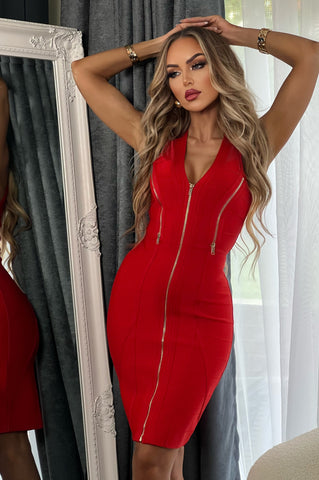 Image of Vestido Bandage Gemma Rojo con escote