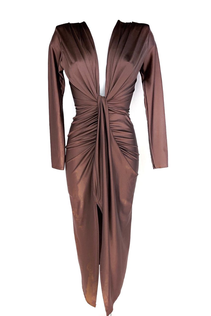 Vestido Largo Gladis marrom con escote