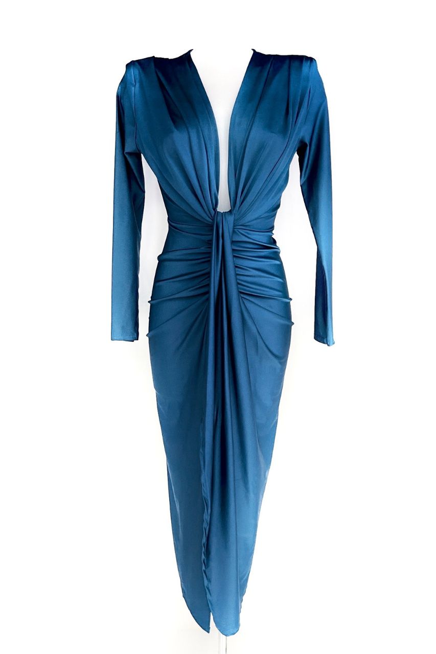 Vestido Largo Gladis petróleo con escote