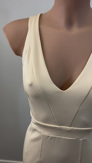 Vestido Georgia Beige Midi con escote en V y tirantes
