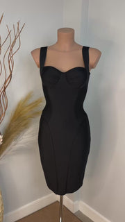 Carmen Vestido Bandage Negro Midi Elegante y Ajustado de Fiesta Efecto Faja