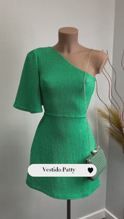 Vestido Patty Verde de una manga con espalda semi descubierta