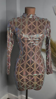 Vestido Meyre de Lentejuelas Forrado  Manga Larga