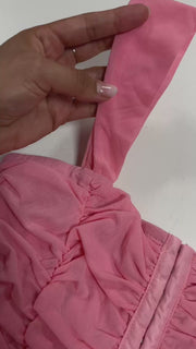Belén Vestido Mini Rosa en Tul Fruncido con Ganchos Tipo Corset