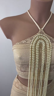 Perla Conjunto de Falda y Top Bordado con Detalles de Perlas