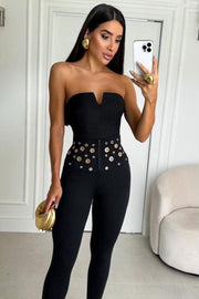Pantalón Valery Negro con detalles dorados y cremallera