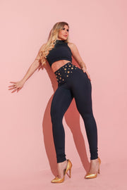 Pantalón Valery Negro con detalles dorados y cremallera