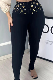 Pantalón Valery Negro con detalles dorados y cremallera