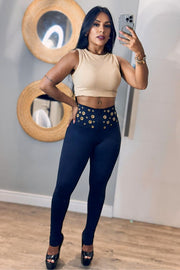 Pantalón Valery Negro con detalles dorados y cremallera