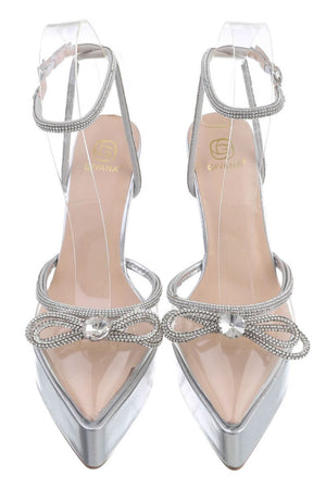 Zapatos Casandra Plata de tacón con detalles de pedrería y transparencias