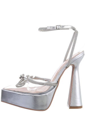 Zapatos Casandra Plata de tacón con detalles de pedrería y transparencias