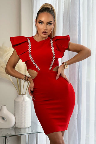 Image of Vestido Bandage Yaiza rojo con escote