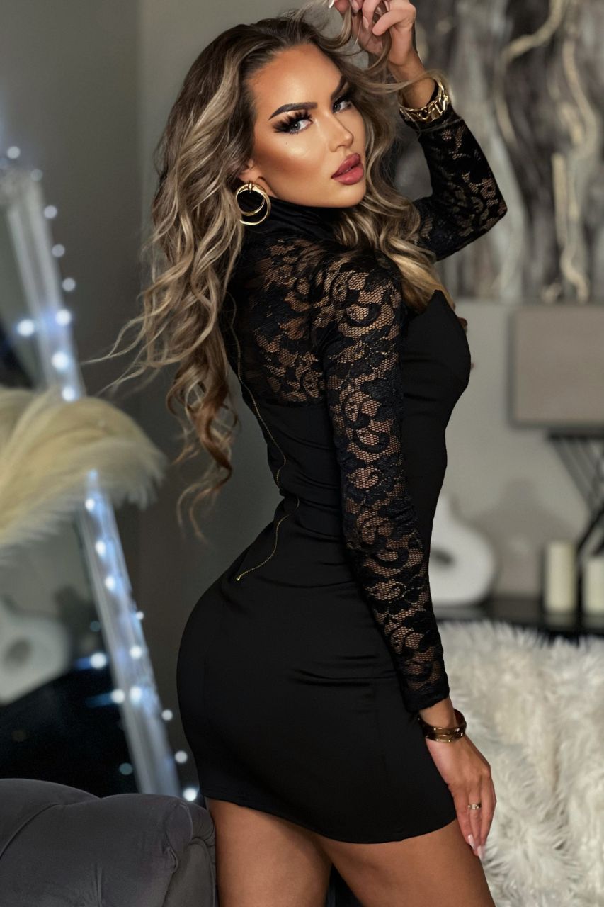 Vestido Ingrid Negro de manga larga y escote