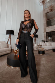 Body Joyce negro manga larga con escote