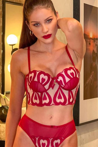 Image of Conjunto Cropped Pilar Rojo con Escote y Encaje