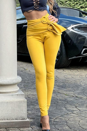Pantalón Andrea Amarillo con cinturón doble