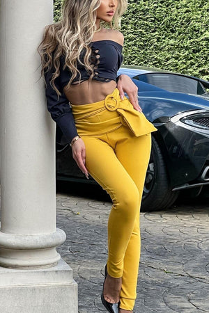 Pantalón Andrea Amarillo con cinturón doble