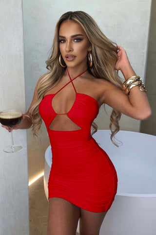 Image of Vestido Renata Rojo con escote y tirantes