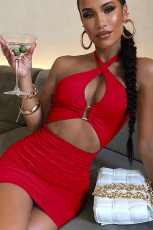 Vestido Victoria Rojo  con escote y tirante al cuello
