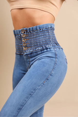 Image of Pantalón Madison Azul con detalle de botones