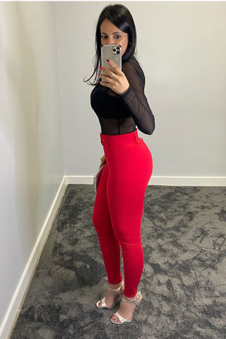 Image of Pantalón Yola Rojo con cinturón forrado