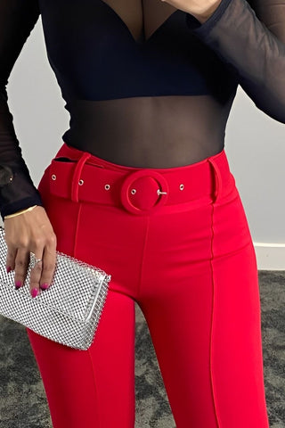 Image of Pantalón Yola Rojo con cinturón forrado