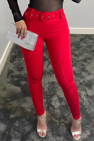 Pantalón Yola Rojo con cinturón forrado