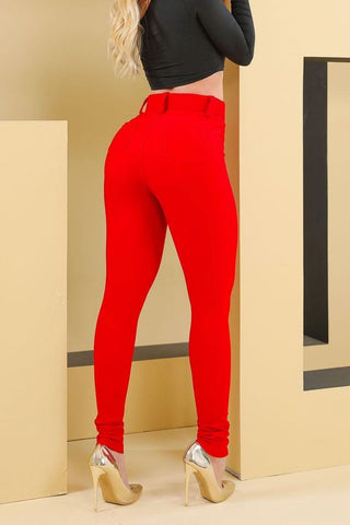Image of Pantalón Isabela Rojo con Cinturón Dorado