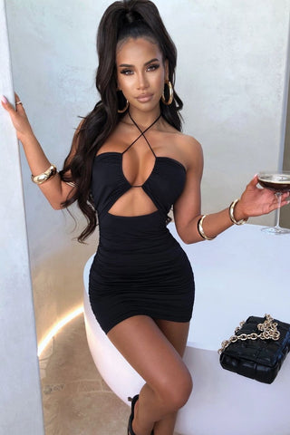 Image of Vestido Renata Negro con escote y tirantes