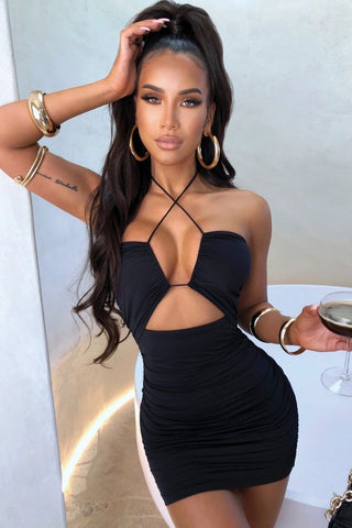 Image of Vestido Renata Negro con escote y tirantes