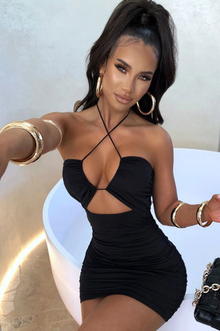 Image of Vestido Renata Negro con escote y tirantes